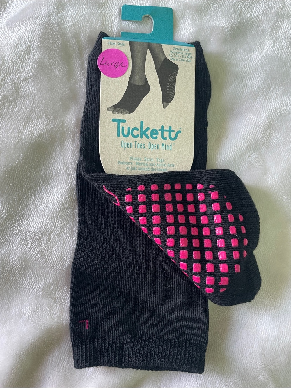 Open-Toe Grip Socks in Black with Pink Dots - Large